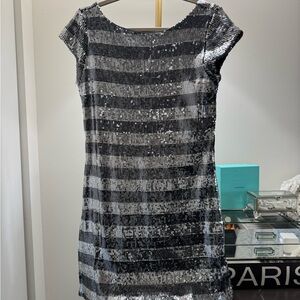 White House Black Market Silver & Black Sequin Striped Mini Dress